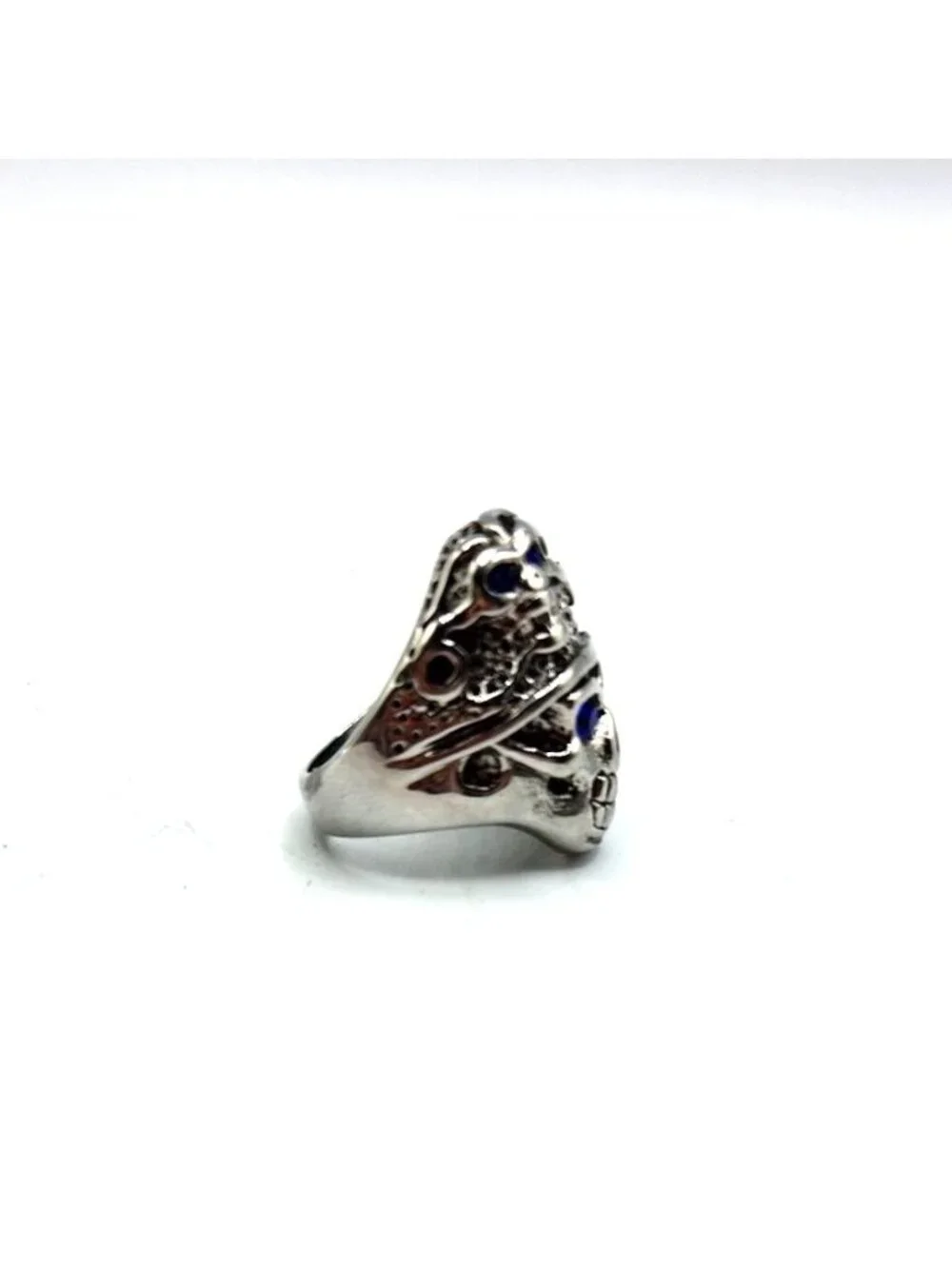Silver Tone Skull Ring With Purple Stone Eyes Men’s Size 9